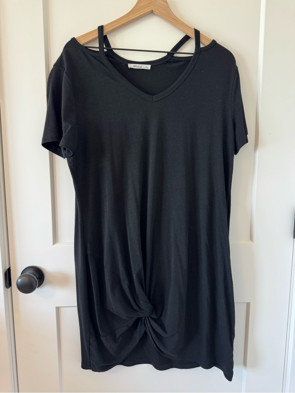 Black Twisted Front V-Neck T-shirt Dress Size XL